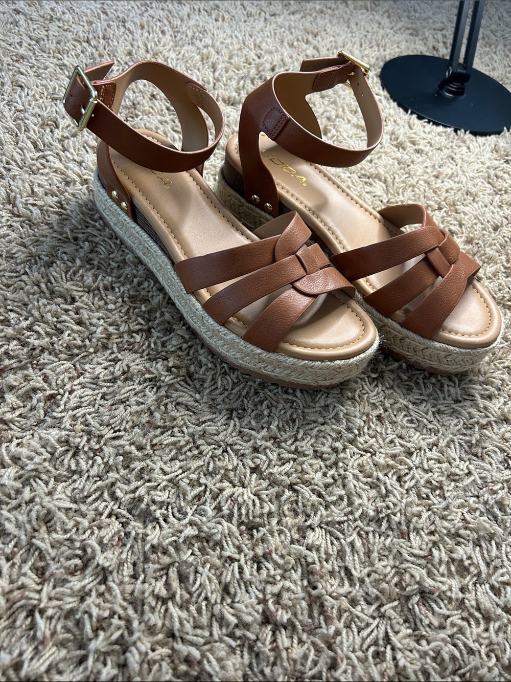 Soda Brown Ankle‑Strap Espadrille Platform Sandals